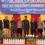 Kapolres Simalungun AKBP Marganda Aritonang, S.H., S.I.K., M.M., bersama jajaran Polres Simalungun menghadiri acara puncak peringatan dan syukuran Hari Ulang Tahun ke-80 Korps Brimob Polri. Foto: Istimewa.